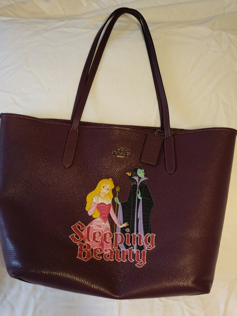 Coach Plum Leather Sleeping Beauty Graphic Tote